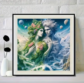 Preview: Diamond Painting Grüne Göttin und Weisser Gott